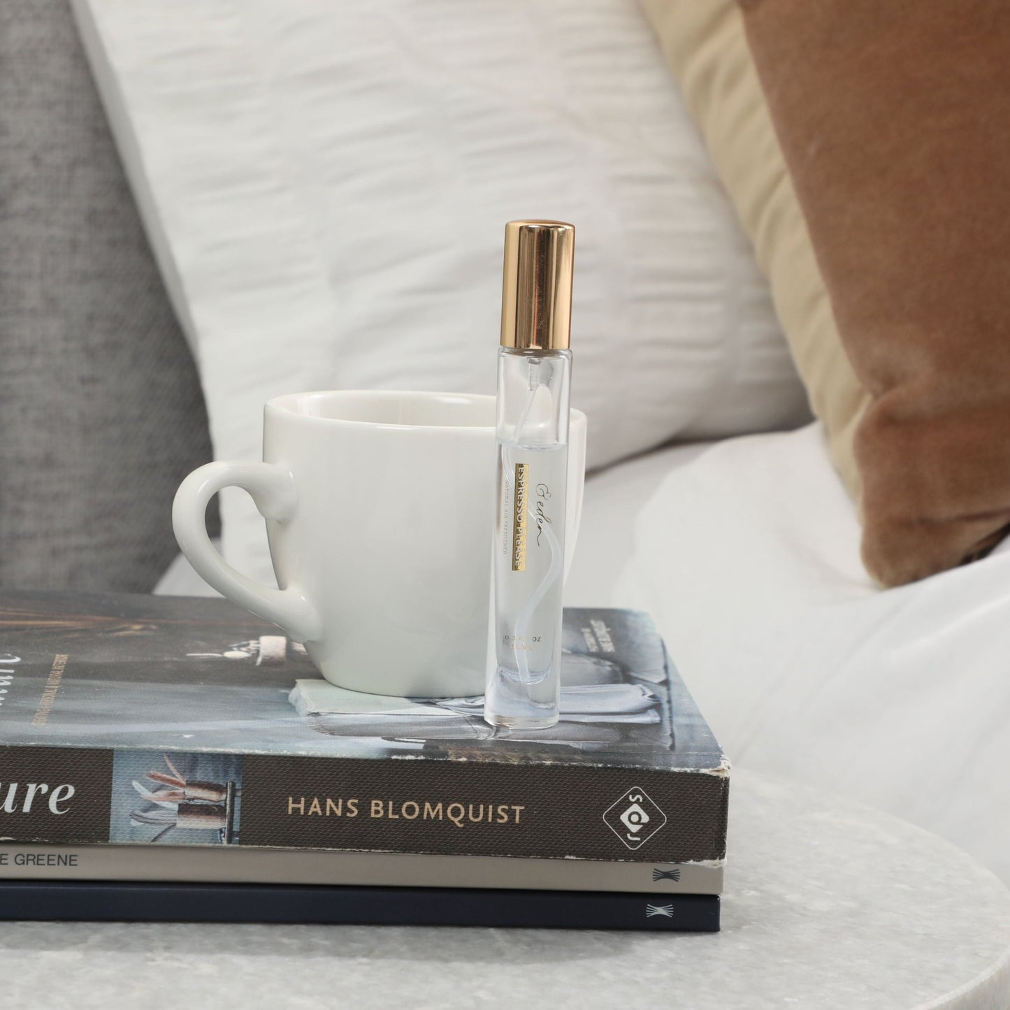 Natural Coffee Air Freshener made with essential oils by &Eden by bedside
